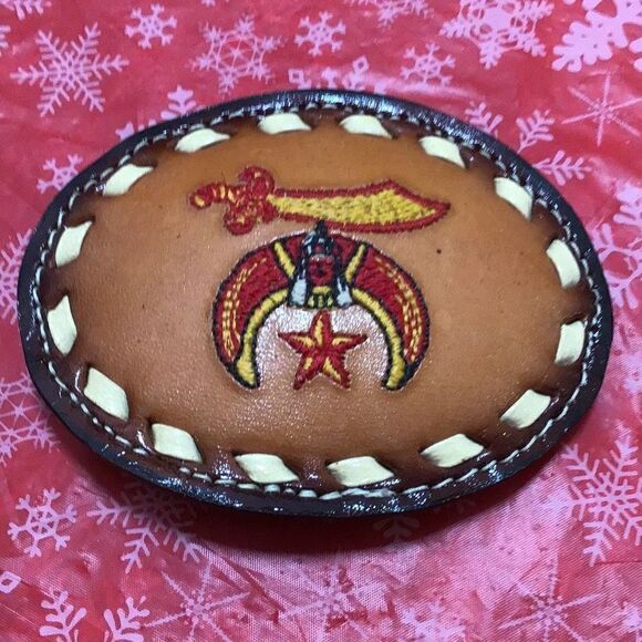 Shriners embroidered leather belt buckle now  - Picture 1 of 3
